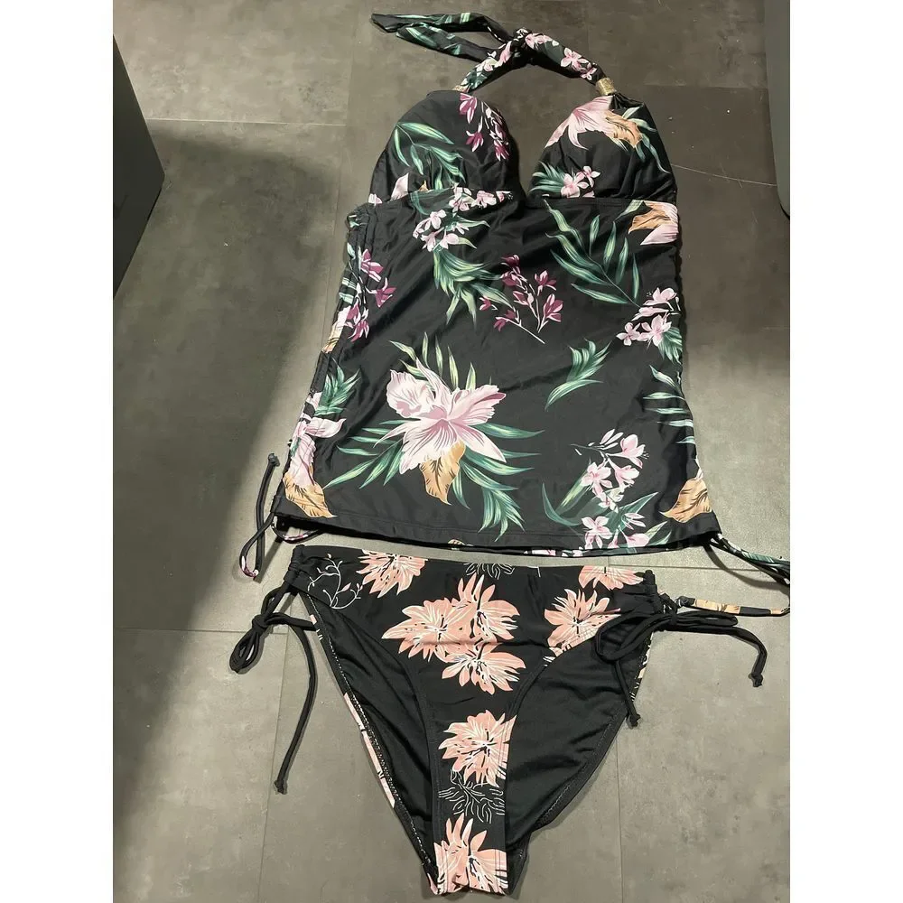 Two piece black multicolor, swimwear size large A-32‎